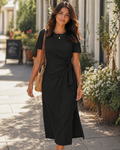 Laura Abito Donna – Abito Maxi T-Shirt Girocollo Taille Nouée Fente Latérale Casual Estate
