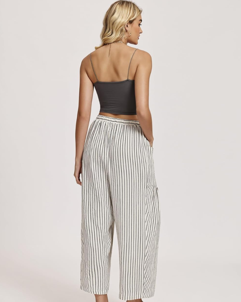Tina Pantalone Donna – Palazzo Lin Large Oversize Taille Cordon & Tasche