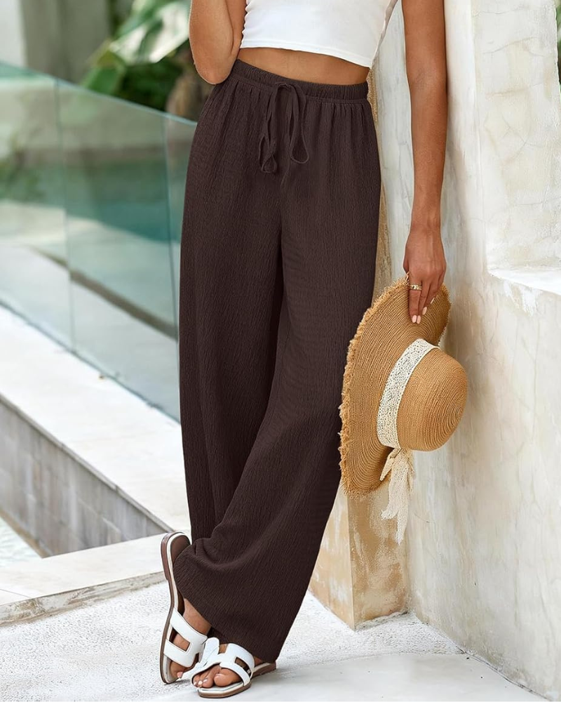 Mina Pantalone Donna – Palazzo Large Vita Alta Texturé & Tasche