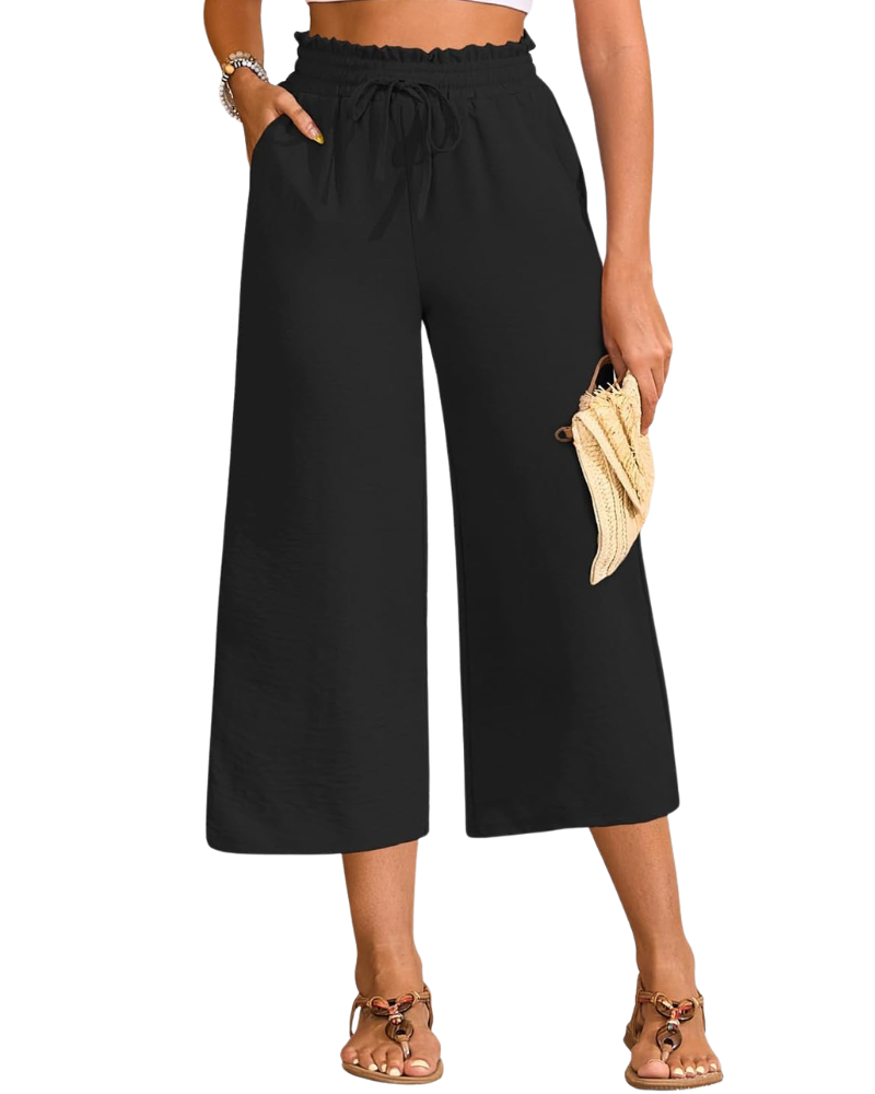 Zina Pantalone Donna – Capri Large Vita Alta Cordon & Tasche Estate
