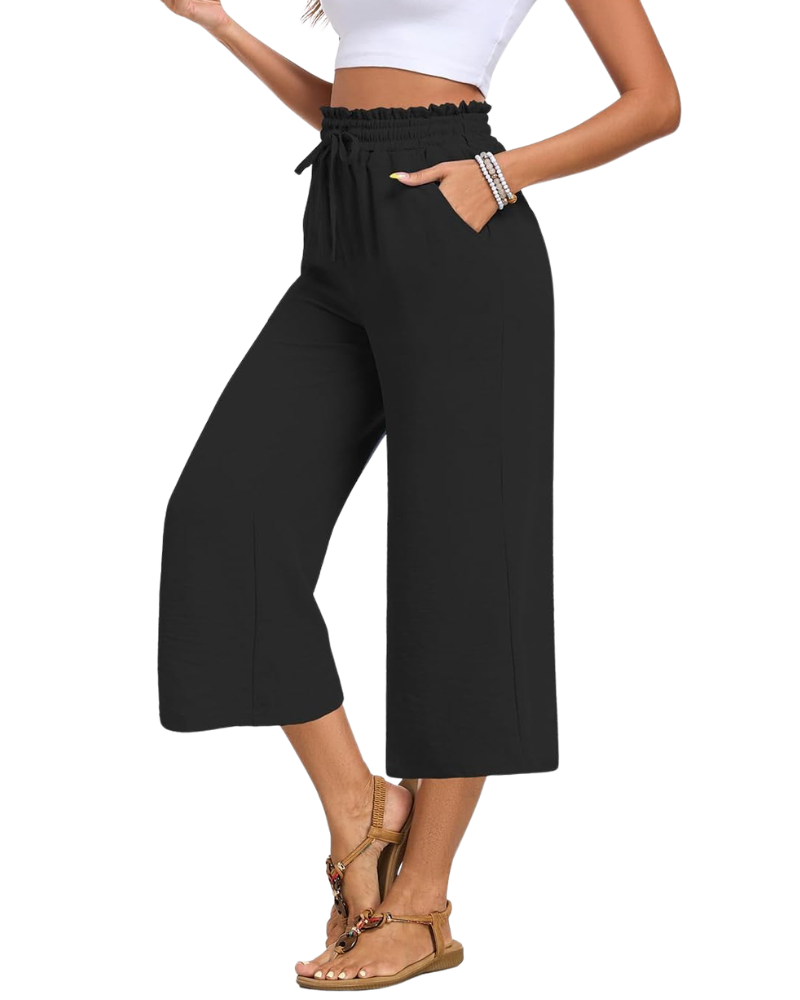 Zina Pantalone Donna – Capri Large Vita Alta Cordon & Tasche Estate