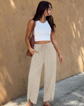 Klair Pantalone Donna – Capri Palazzo Large Vita Elastica Cordon & Tasche