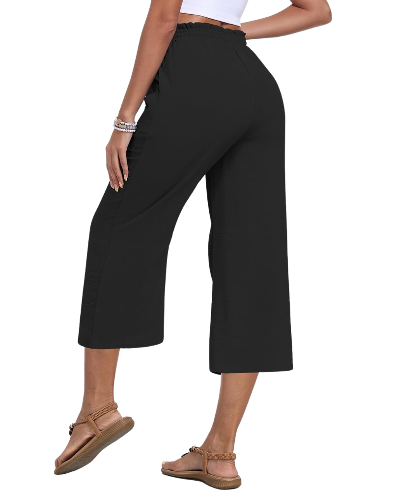 Zina Pantalone Donna – Capri Large Vita Alta Cordon & Tasche Estate