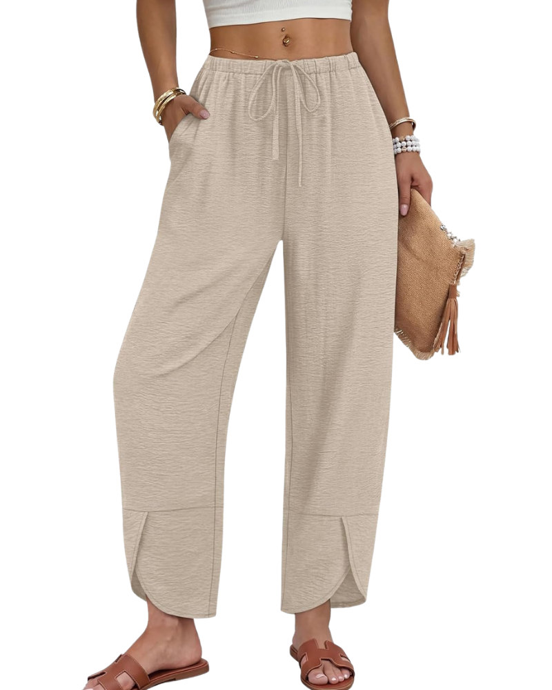 Klair Pantalone Donna – Capri Palazzo Large Vita Elastica Cordon & Tasche