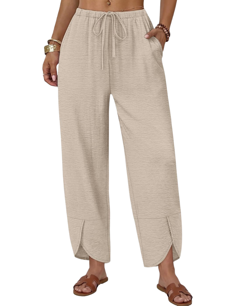 Klair Pantalone Donna – Capri Palazzo Large Vita Elastica Cordon & Tasche