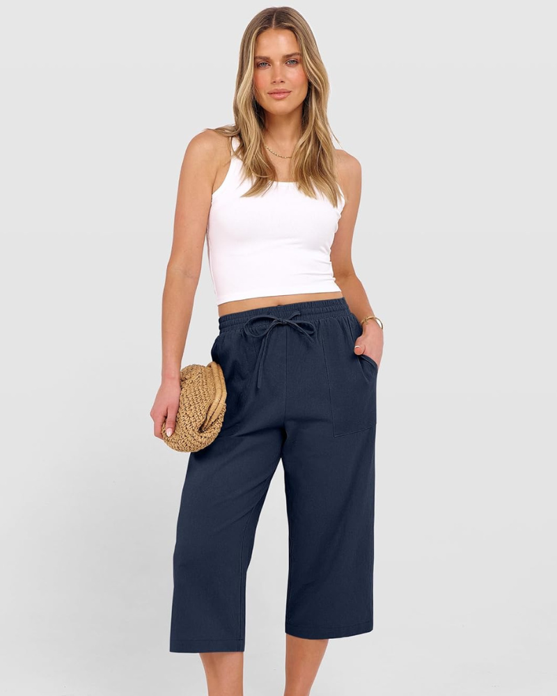 Kris Pantalone Donna – Capri Palazzo Vita Alta Cordon & Tasche Estate