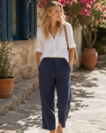 Vinia Pantalone Donna Capri Lin – Linea Large, Vita Elastica, Leggero Estate Chic