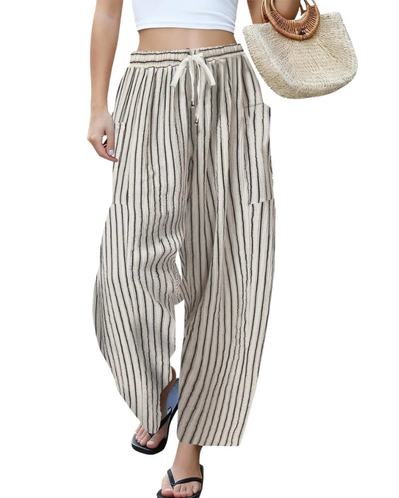 Tina Pantalone Donna – Palazzo Lin Large Oversize Taille Cordon & Tasche