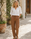 Mirriam Pantalone Donna Lin Blanc – Vita Alta, Cordon Elastica, Leggero Estate