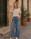 Léa T-Shirt Donna Oversize Rayé – Top Ampia Girocollo Maniche Corte Estate Chic
