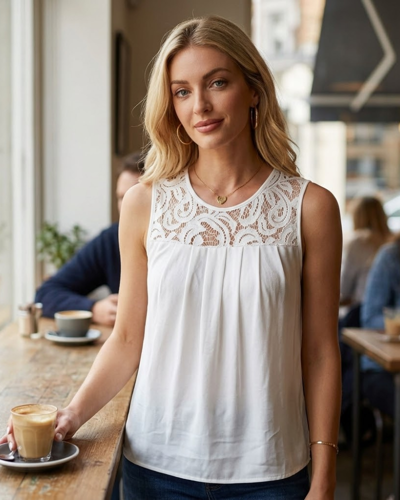 Léa Top Donna Pizzo – Débardeur Long Girocollo Linea Fluida Elegante Estate