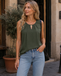 Janei Top Donna Scollo a V Keyhole – Débardeur Fluida Senza Maniche Elegante Estate