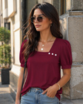 Samira Top Donna – Blusa Scollo Quadrato Asymétrique Boutonnée, Maniche Corte Eleganti