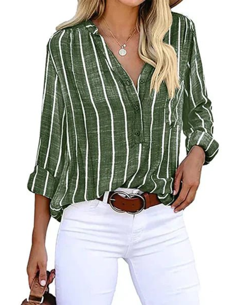 Tifanny Blusa Donna Ampia – Top Scollo a V con Boutons, Manches Retroussées & Style Casual