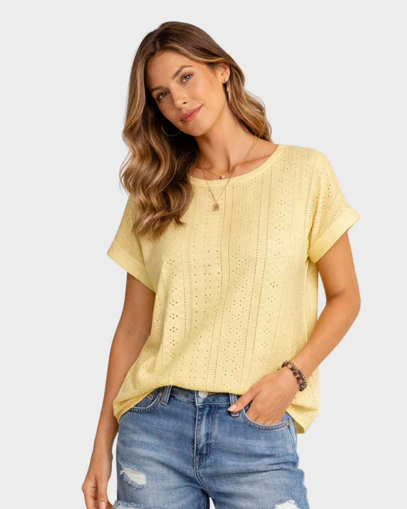 Irenea T-shirt Donna – Vestibilità Ampia, Girocollo & Détail Ajouré Elegante
