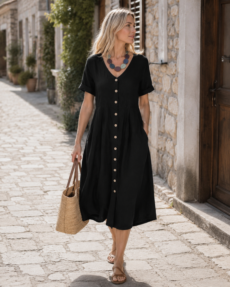 Glaiza Abito Donna Maxi Lin – Scollo a V, Boutonnée, Maniche Corte Grande Taille Estate