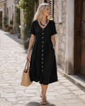 Glaiza Abito Donna Maxi Lin – Scollo a V, Boutonnée, Maniche Corte Grande Taille Estate