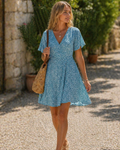 Mella Abito Donna – Abito Portefeuille a Fiori Scollo a V, Linea a Trapezio & Balze