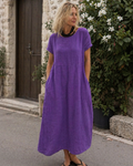 Reich Abito Estate Donna – Abito Longue Cotone Lin, Maniche Corte & Style Casual