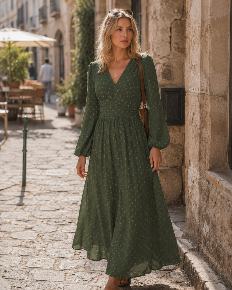 Tierra Abito Donna Pois – Linea a Trapezio, Scollo a V, Vita Alta Plissée Elegante