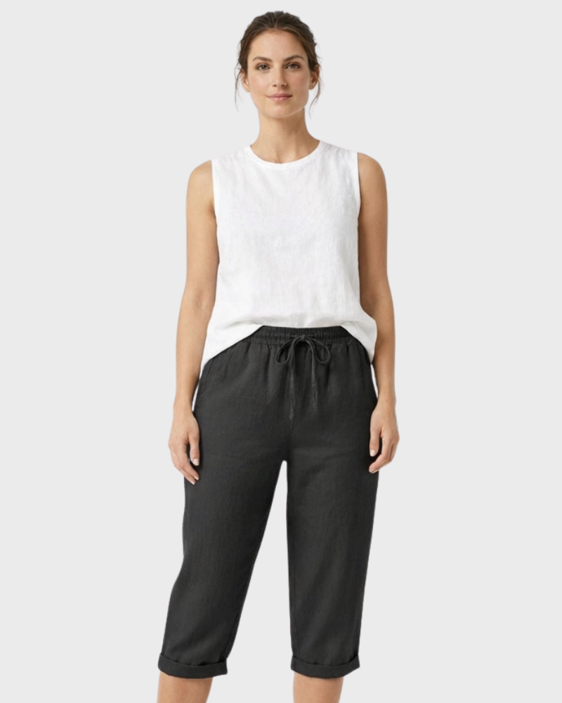 Helen Pantalone Capri Donna – Lin Leggero, Vita Elastica & Vestibilità Ampia Comfort