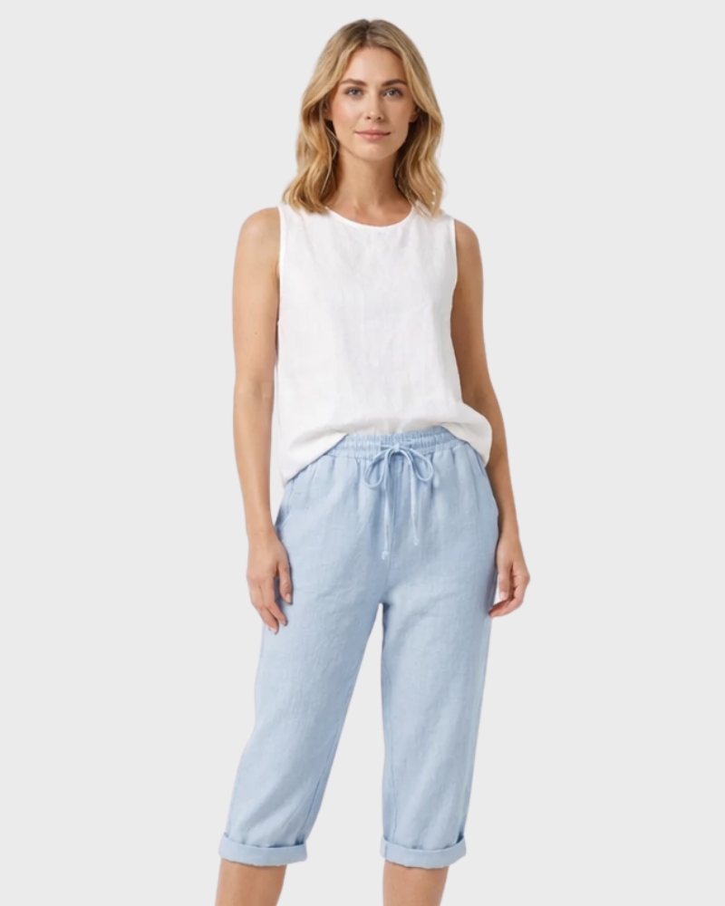 Helen Pantalone Capri Donna – Lin Leggero, Vita Elastica & Vestibilità Ampia Comfort