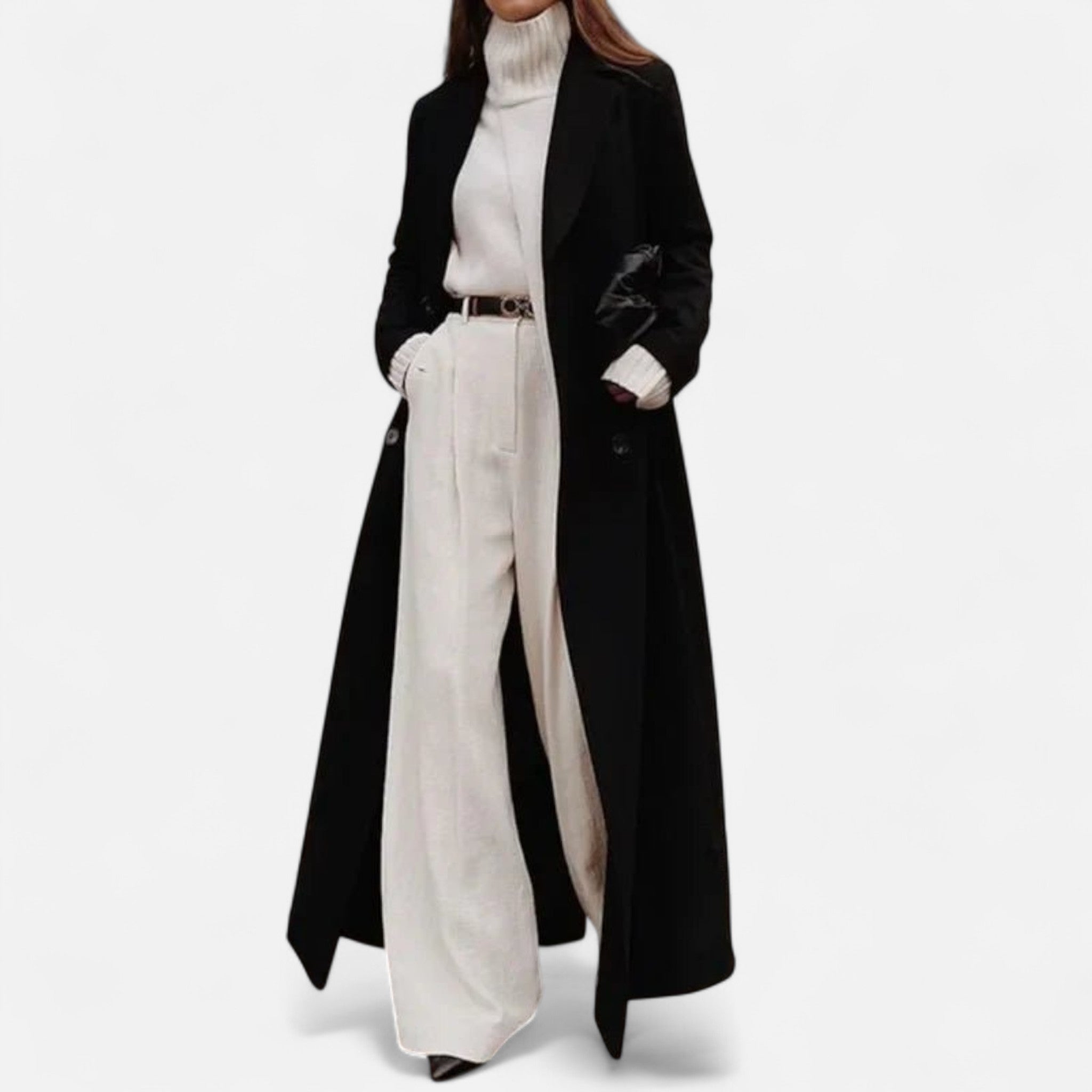 Isolde Cappotto Long Noir Donna – Linea Elegante con Col Revers Classique & Boutonnage Chic