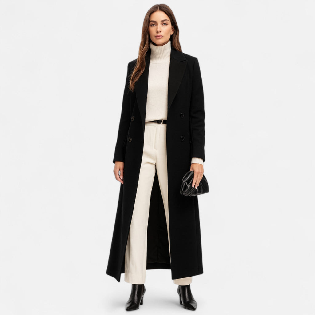 Isolde Cappotto Long Noir Donna – Linea Elegante con Col Revers Classique & Boutonnage Chic