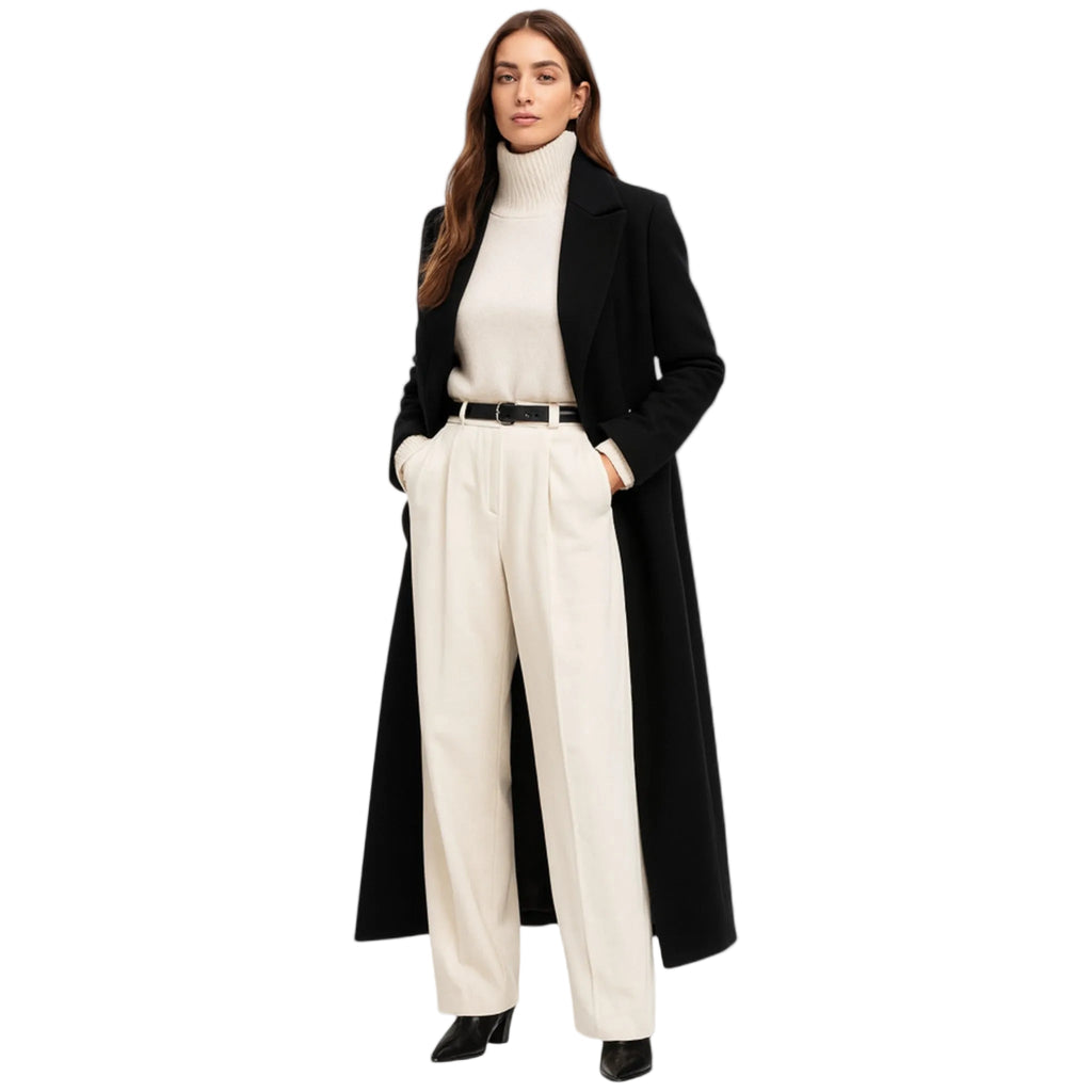 Isolde Cappotto Long Noir Donna – Linea Elegante con Col Revers Classique & Boutonnage Chic