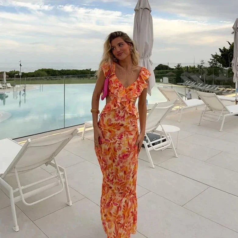 Abito Lungo Donna in tessuto testurizzato, a balze
