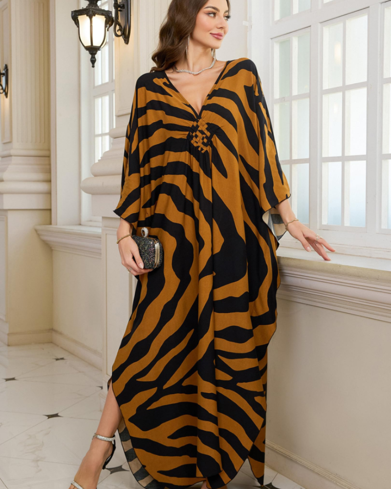 Yana Kaftan Donna Grande Taille – Abito Plage Maxi in Viscose, Scollo a V & Manches Chauve-Souris Bohémien