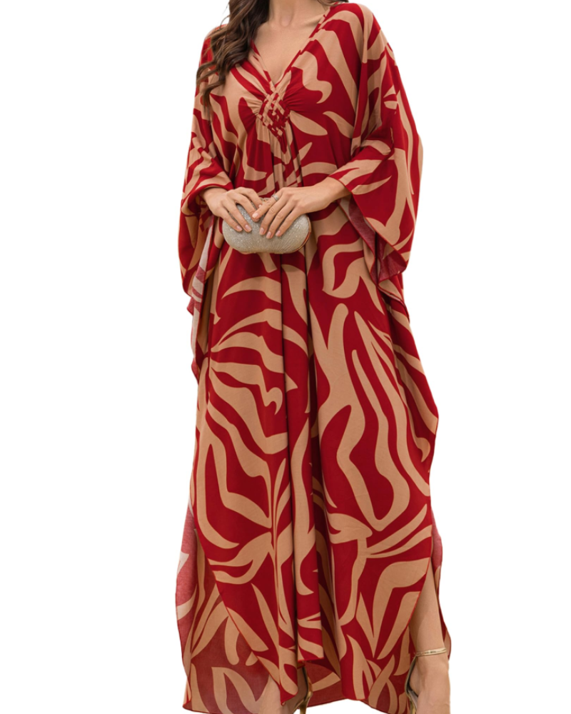 Yana Kaftan Donna Grande Taille – Abito Plage Maxi in Viscose, Scollo a V & Manches Chauve-Souris Bohémien