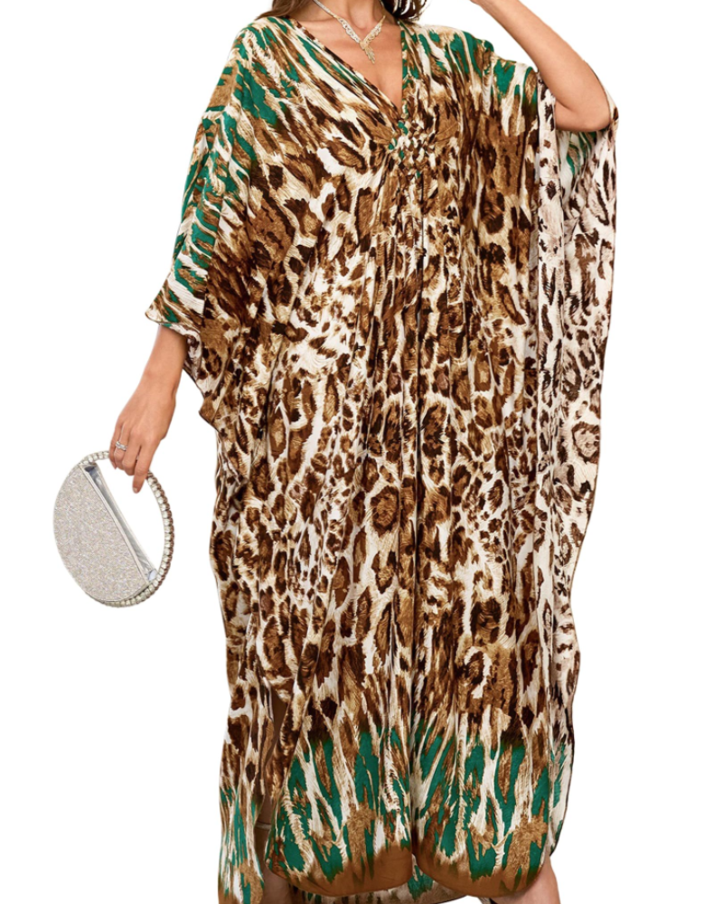 Yana Kaftan Donna Grande Taille – Abito Plage Maxi in Viscose, Scollo a V & Manches Chauve-Souris Bohémien