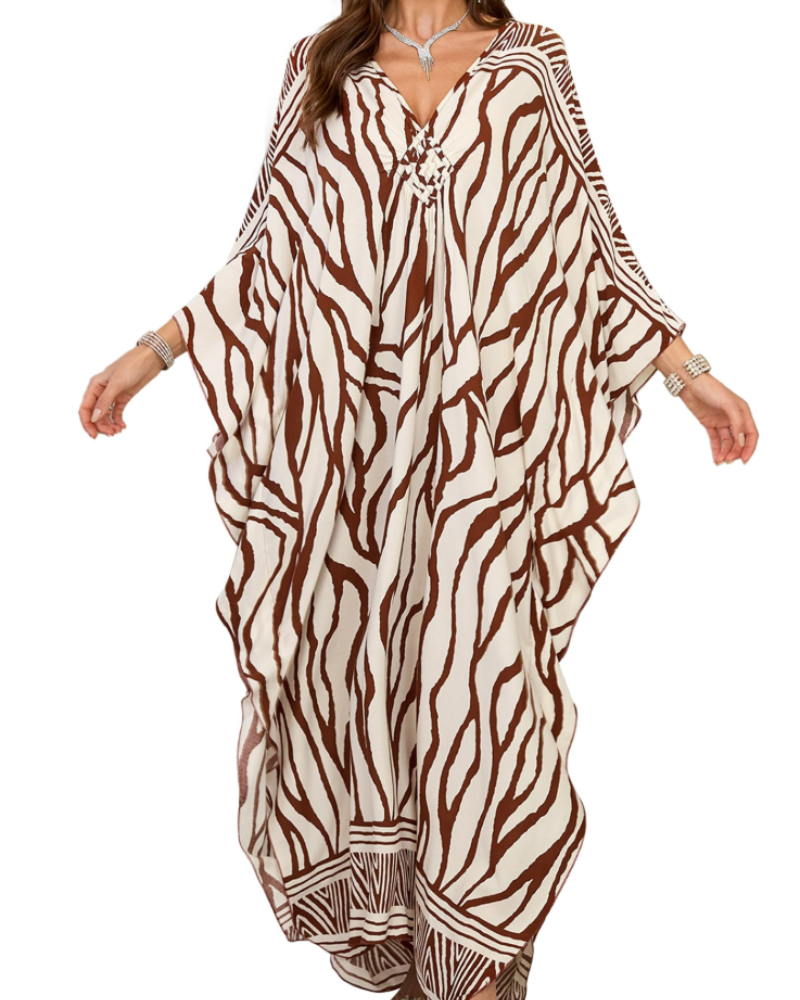 Yana Kaftan Donna Grande Taille – Abito Plage Maxi in Viscose, Scollo a V & Manches Chauve-Souris Bohémien