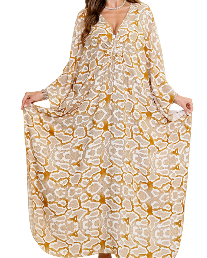 Yana Kaftan Donna Grande Taille – Abito Plage Maxi in Viscose, Scollo a V & Manches Chauve-Souris Bohémien