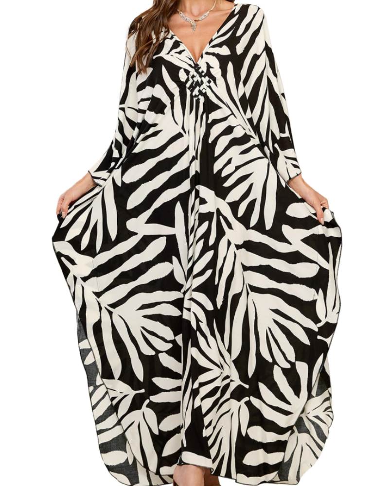 Yana Kaftan Donna Grande Taille – Abito Plage Maxi in Viscose, Scollo a V & Manches Chauve-Souris Bohémien