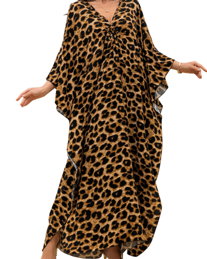 Yana Kaftan Donna Grande Taille – Abito Plage Maxi in Viscose, Scollo a V & Manches Chauve-Souris Bohémien