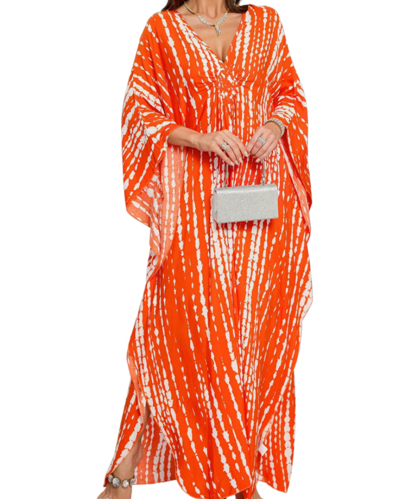 Yana Kaftan Donna Grande Taille – Abito Plage Maxi in Viscose, Scollo a V & Manches Chauve-Souris Bohémien