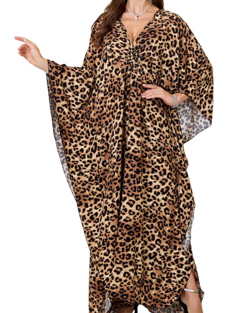 Yana Kaftan Donna Grande Taille – Abito Plage Maxi in Viscose, Scollo a V & Manches Chauve-Souris Bohémien