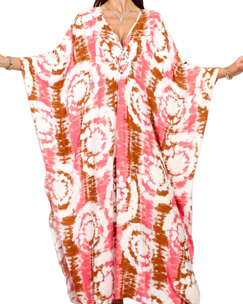 Yana Kaftan Donna Grande Taille – Abito Plage Maxi in Viscose, Scollo a V & Manches Chauve-Souris Bohémien