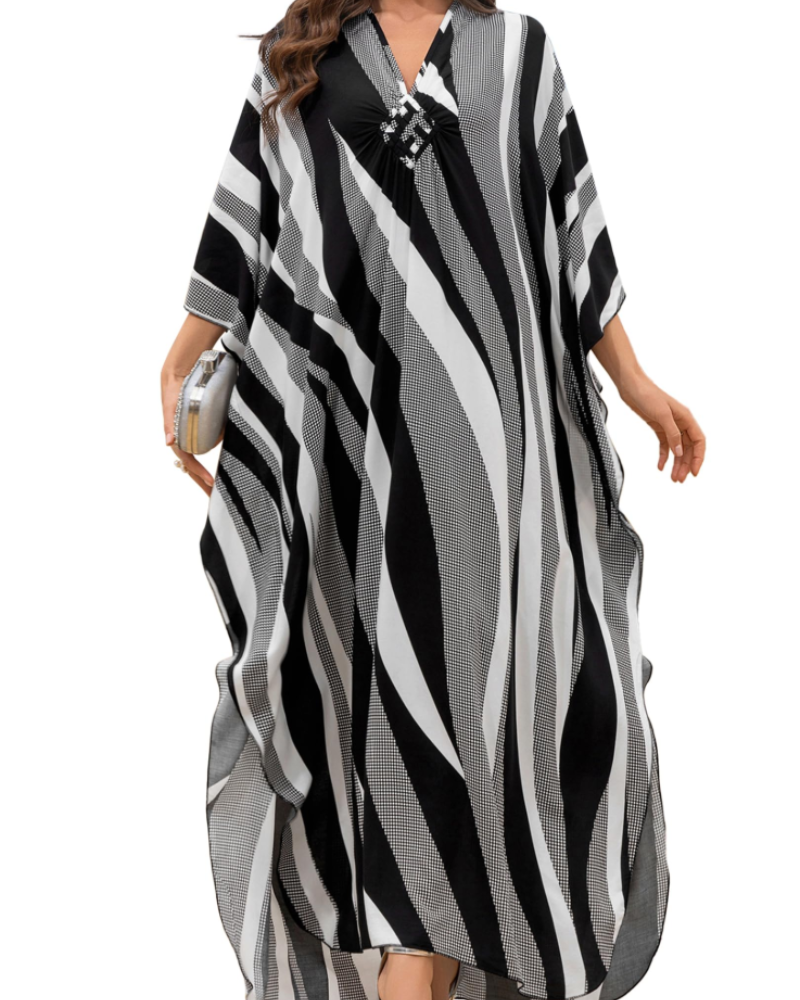 Yana Kaftan Donna Grande Taille – Abito Plage Maxi in Viscose, Scollo a V & Manches Chauve-Souris Bohémien