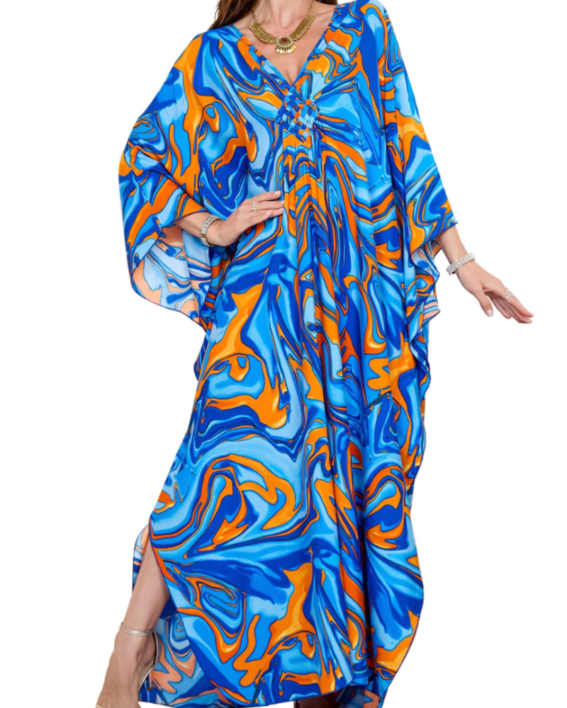 Yana Kaftan Donna Grande Taille – Abito Plage Maxi in Viscose, Scollo a V & Manches Chauve-Souris Bohémien