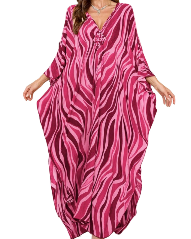 Yana Kaftan Donna Grande Taille – Abito Plage Maxi in Viscose, Scollo a V & Manches Chauve-Souris Bohémien