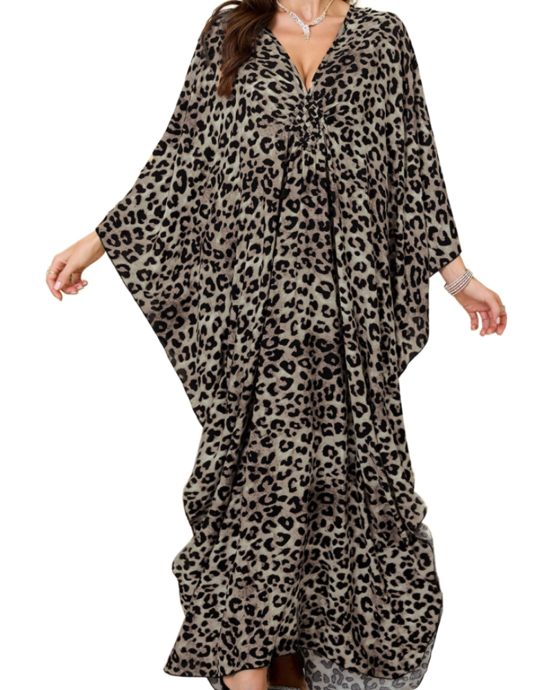 Yana Kaftan Donna Grande Taille – Abito Plage Maxi in Viscose, Scollo a V & Manches Chauve-Souris Bohémien