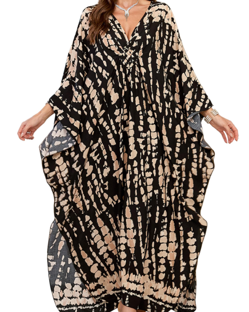 Yana Kaftan Donna Grande Taille – Abito Plage Maxi in Viscose, Scollo a V & Manches Chauve-Souris Bohémien