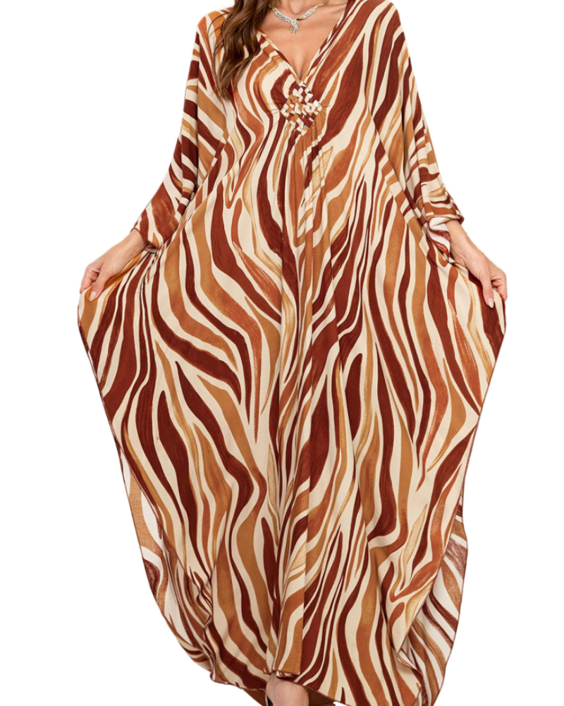 Yana Kaftan Donna Grande Taille – Abito Plage Maxi in Viscose, Scollo a V & Manches Chauve-Souris Bohémien