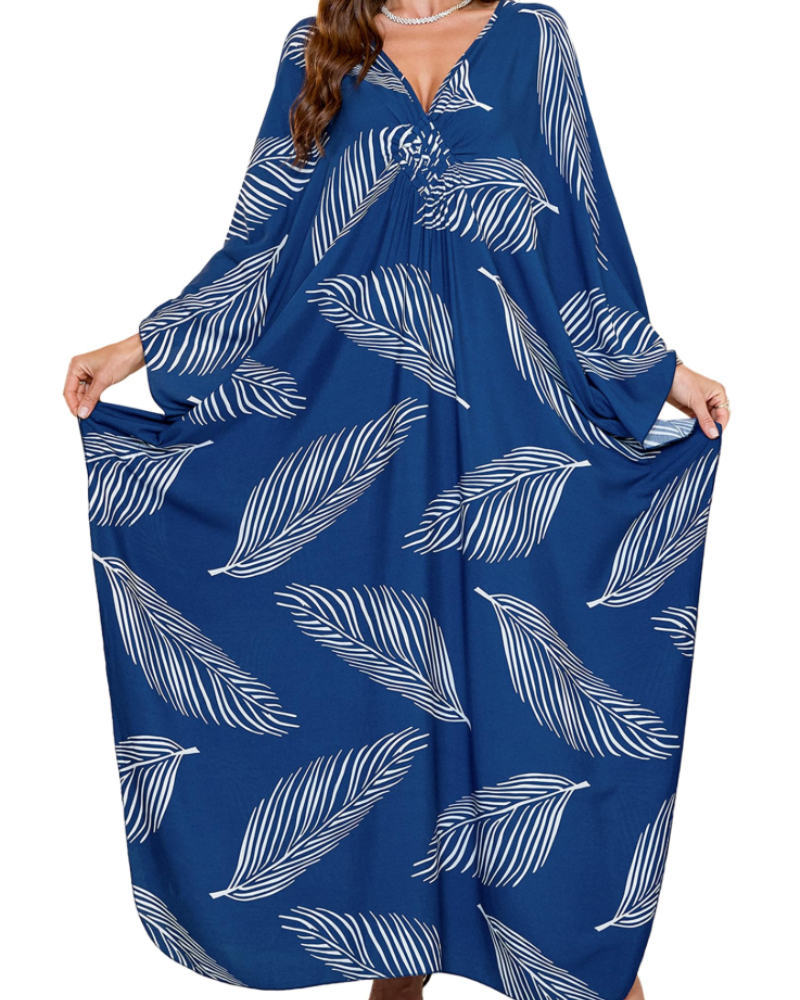 Yana Kaftan Donna Grande Taille – Abito Plage Maxi in Viscose, Scollo a V & Manches Chauve-Souris Bohémien