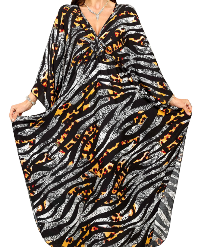 Yana Kaftan Donna Grande Taille – Abito Plage Maxi in Viscose, Scollo a V & Manches Chauve-Souris Bohémien