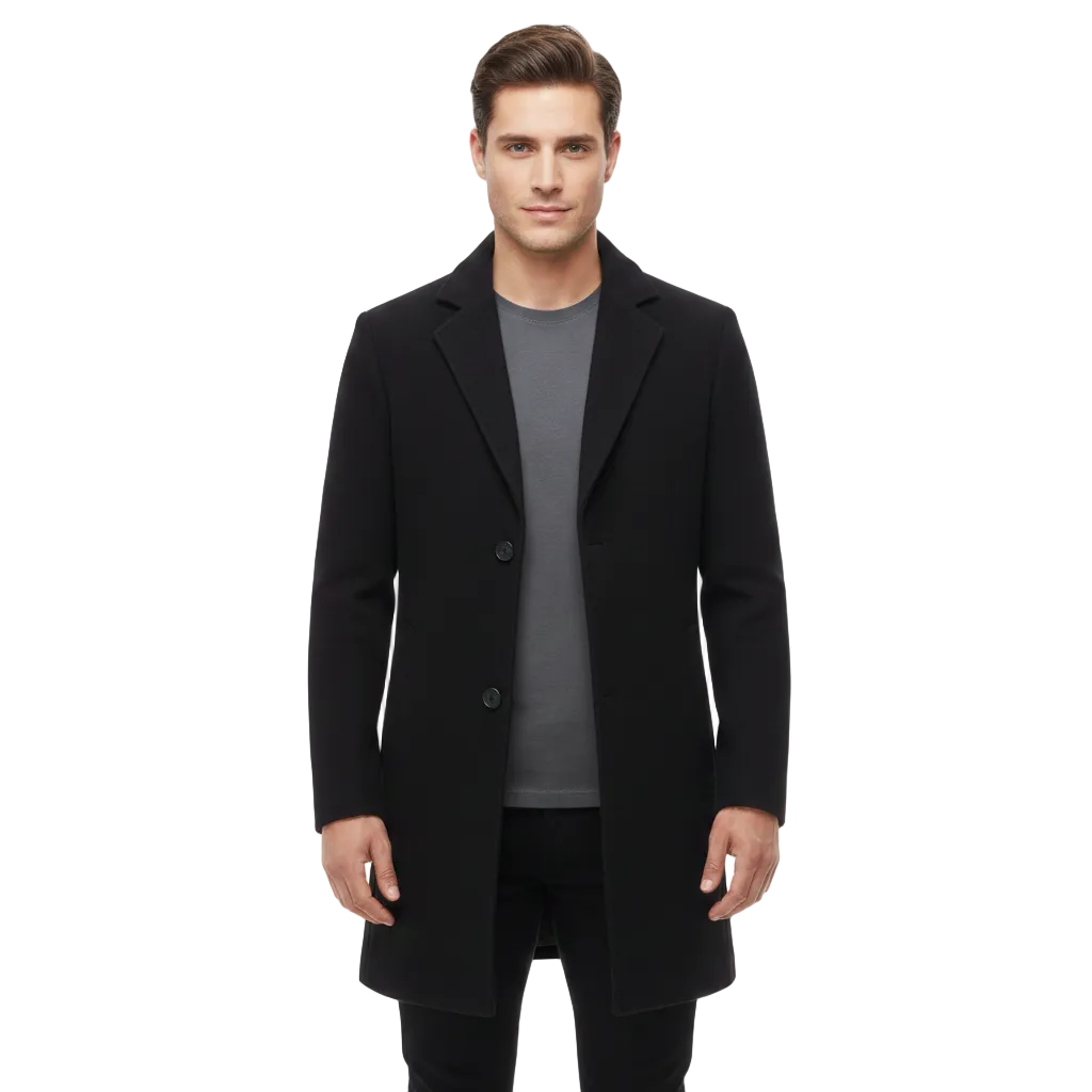 Zairen Cappotto Long Uomo – Linea Droite Elegante con Col Classique & Fermeture Boutonnée