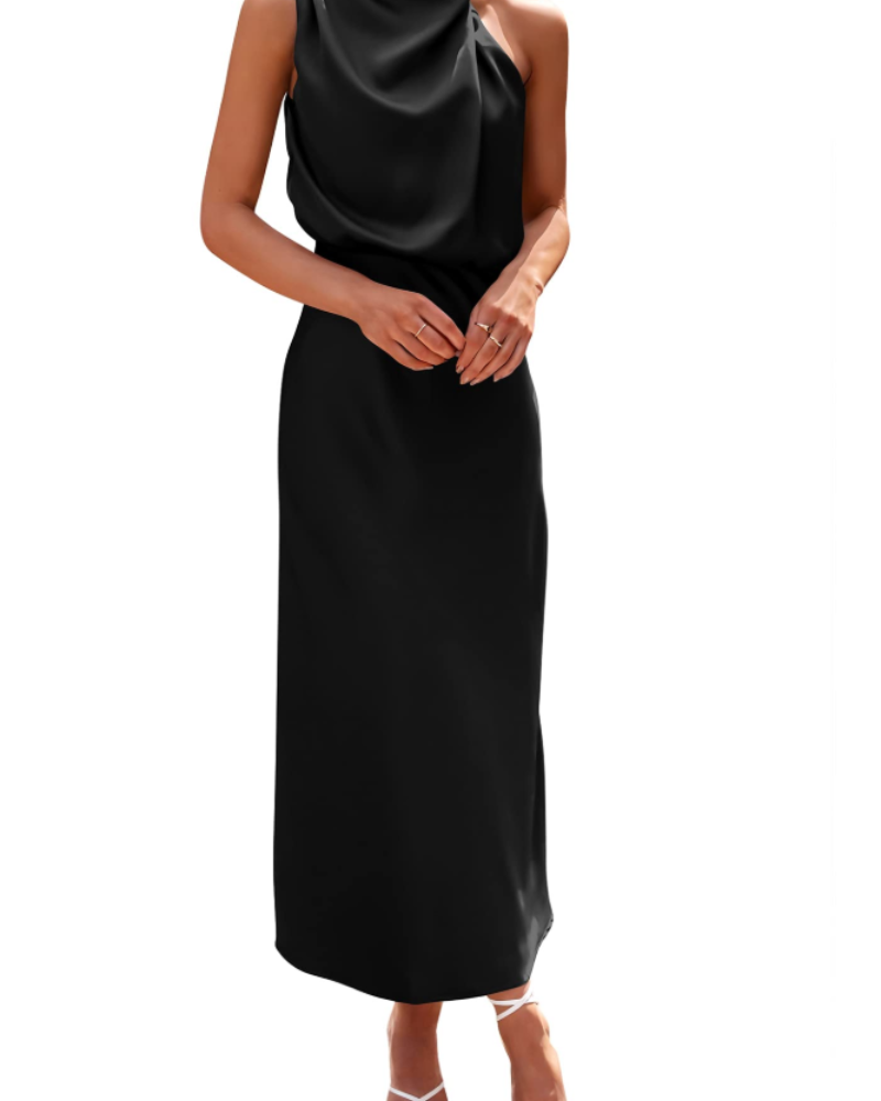 Zena Abito Donna – Abito Maxi Satinée Col Montant, Linea Fluida Elegante Soirée